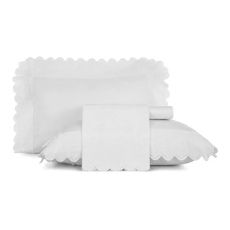 Jogo de Cama Casal Altenburg Bordados em Cetim 300 Fios Clair Branco