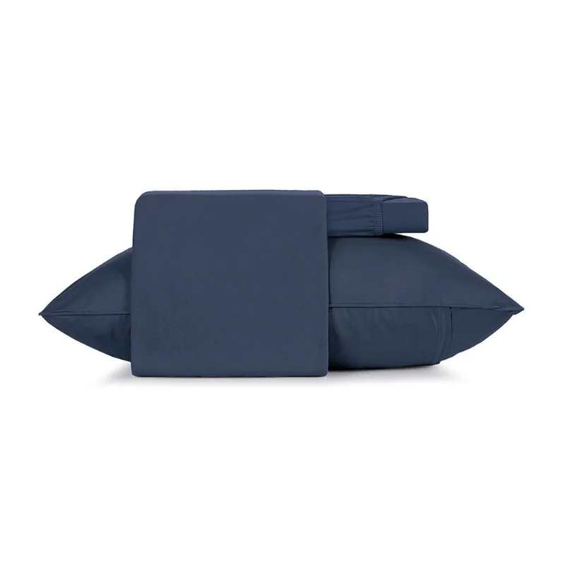 Jogo de Cama Altenburg Solteiro 3 Peças Malha Fio Penteado Azul Minimal