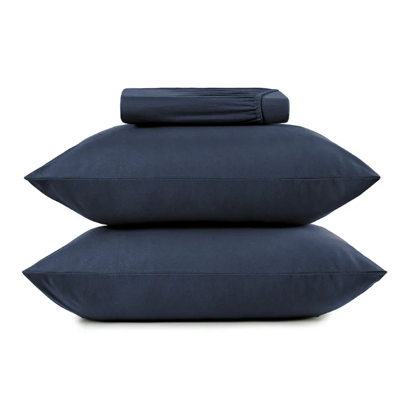 Jogo de Cama Casal 3 Peças Liso Altenburg Malha Fio Penteado Azul Minimal - Altenburg