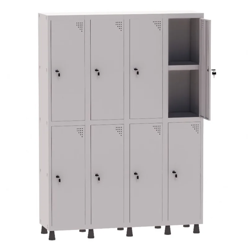 Armário Guarda Volume Locker Roupeiro 4 Vãos 08 Portas Com Prateleira GRF504PRI/8 Cinza - Pandin