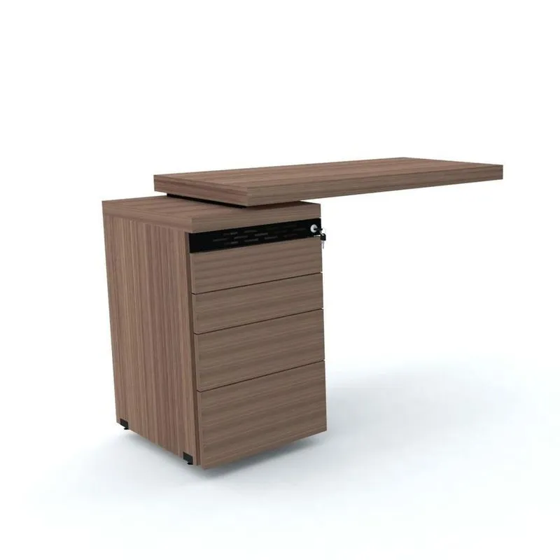 Mesa De Escritório Complemento 106 X 50 Cm Pé Gaveteiro 4 Gavetas Pe50 Em Mdp Walnut Detalhe Preto