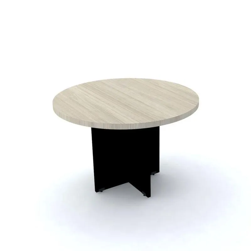 Mesa De Reunião Redonda 110 X 75 Cm Pé Painel Pe40 Em Mdp Nogueira Casablanca Base Preta