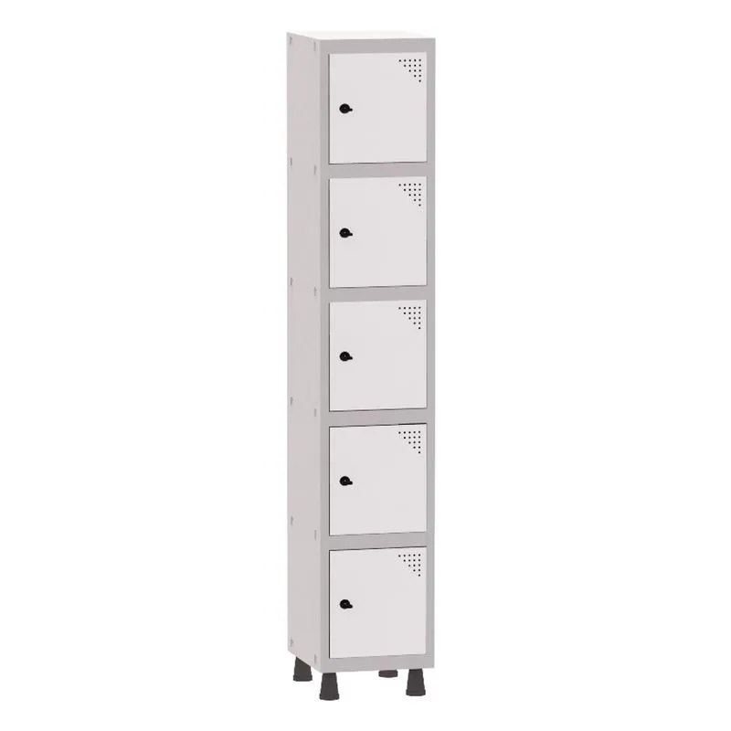 Armário Guarda Volume Locker Roupeiro 1 Vão 5 Portas Aço GRP501/5 Cinza e Branco - Pandin