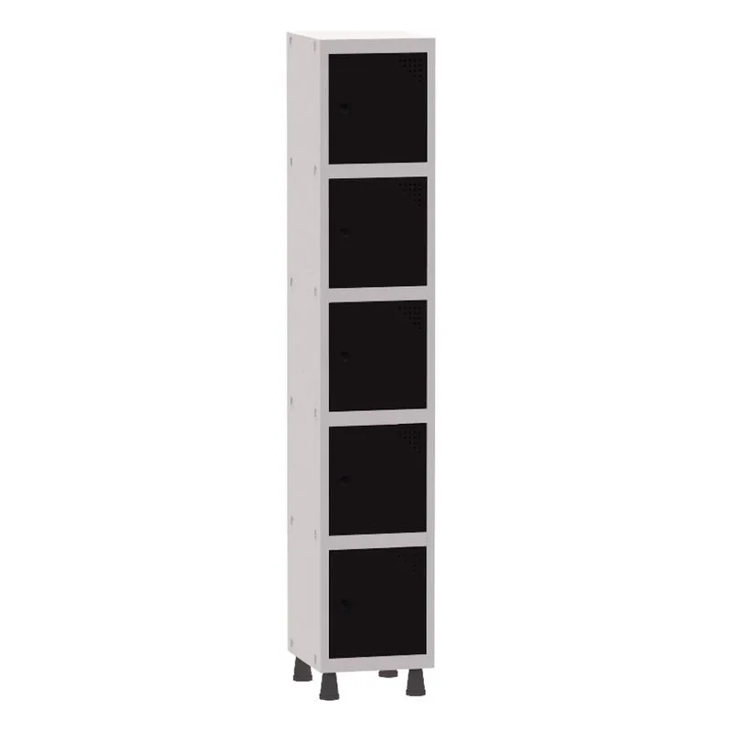 Armário Guarda Volume Locker Roupeiro 1 Vão 5 Portas Aço GRP501/5 Cinza e Preto - Pandin