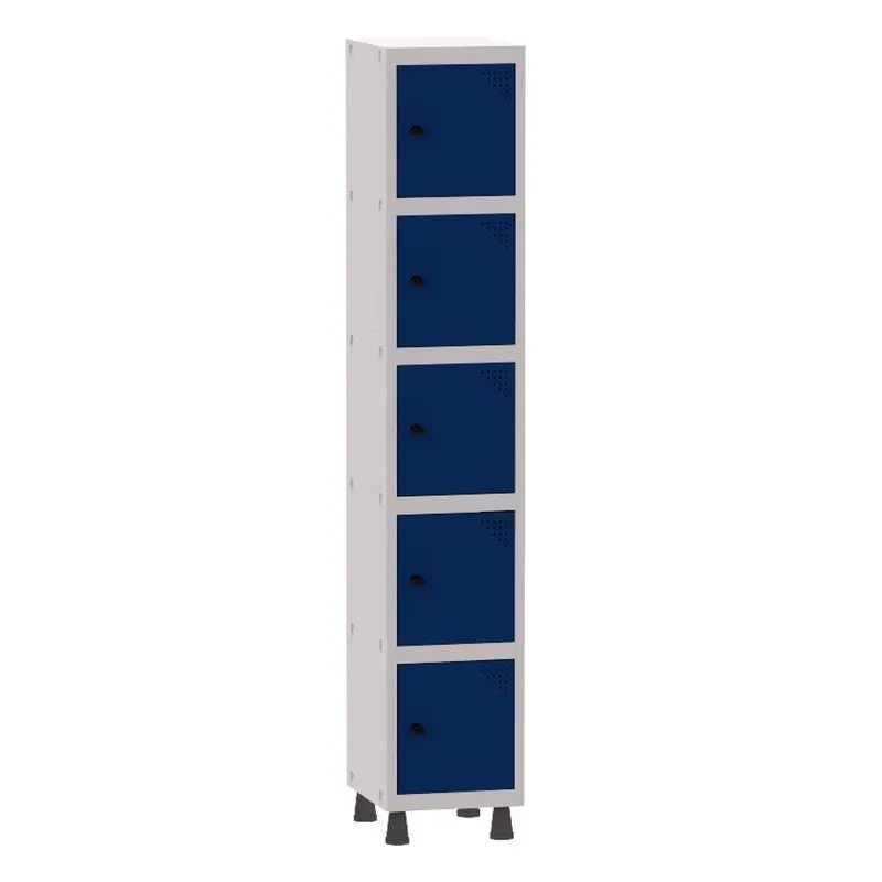 Armário Guarda Volume Locker Roupeiro 1 Vão 5 Portas Aço GRP501/5 Cinza e Azul Del Rey - Pandin
