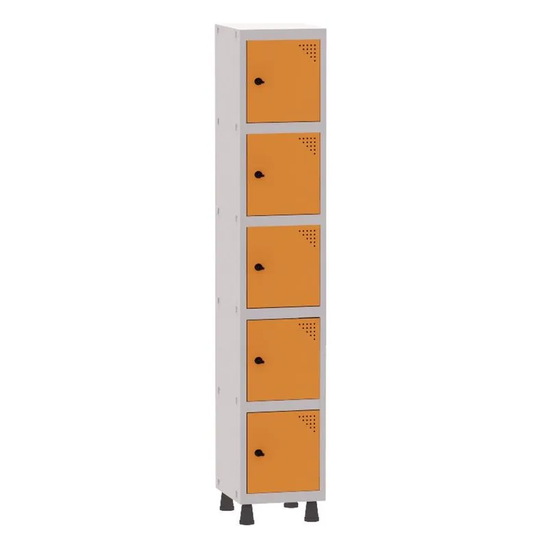 Armário Guarda Volume Locker Roupeiro 1 Vão 5 Portas Aço GRP501/5 Cinza e Laranja - Pandin