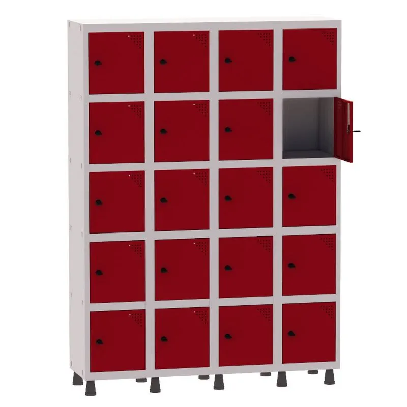 Armário Guarda Volume Locker Roupeiro 4 Vãos 20 Portas Aço GRP504/20 Cinza e Vermelho - Pandin