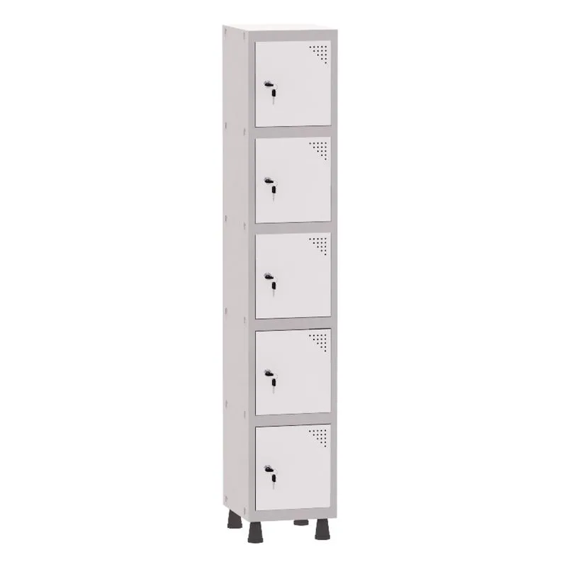 Armário Guarda Volume Locker Roupeiro 1 Vão 5 Portas Aço GRF501/5 Cinza e Branco - Pandin