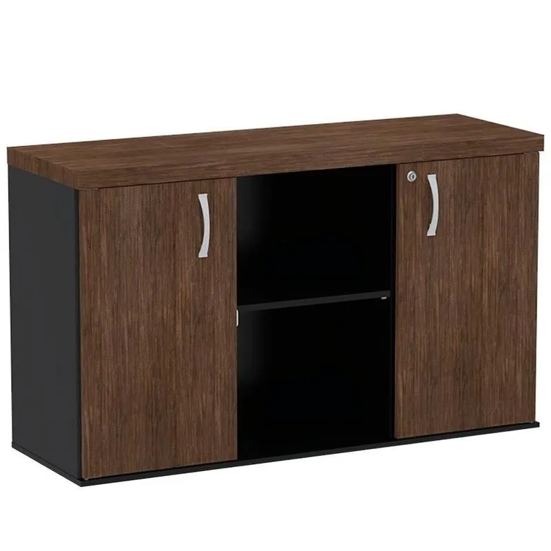 Armário Baixo Credenza Pe40 Pandin 121,50 Cm Em Mdp Imbuia Terra E Preto Dois Nichos E Duas Portas