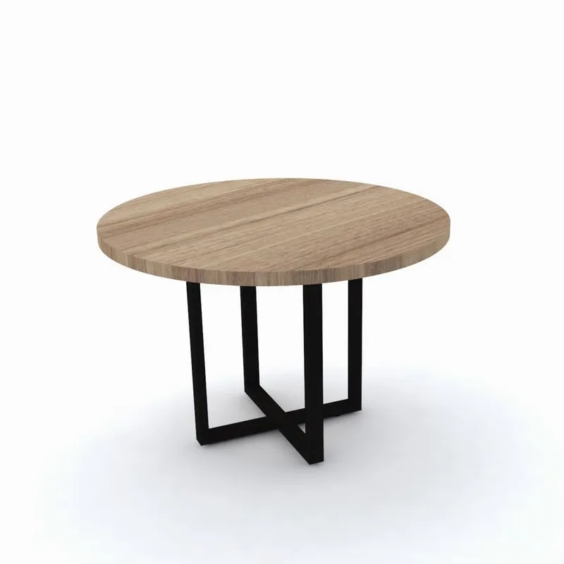 Mesa de Reunião Redonda 110 x 75 cm Pé Tubular PE40 em MDP Cor Noce Naturalle Base Preta