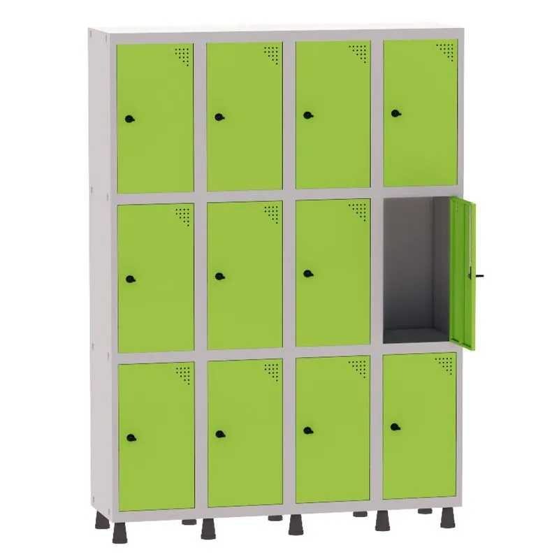Armário Guarda Volume Locker Roupeiro 4 Vãos 12 Portas Aço GRP504/12 Cinza e Verde Miró - Pandin