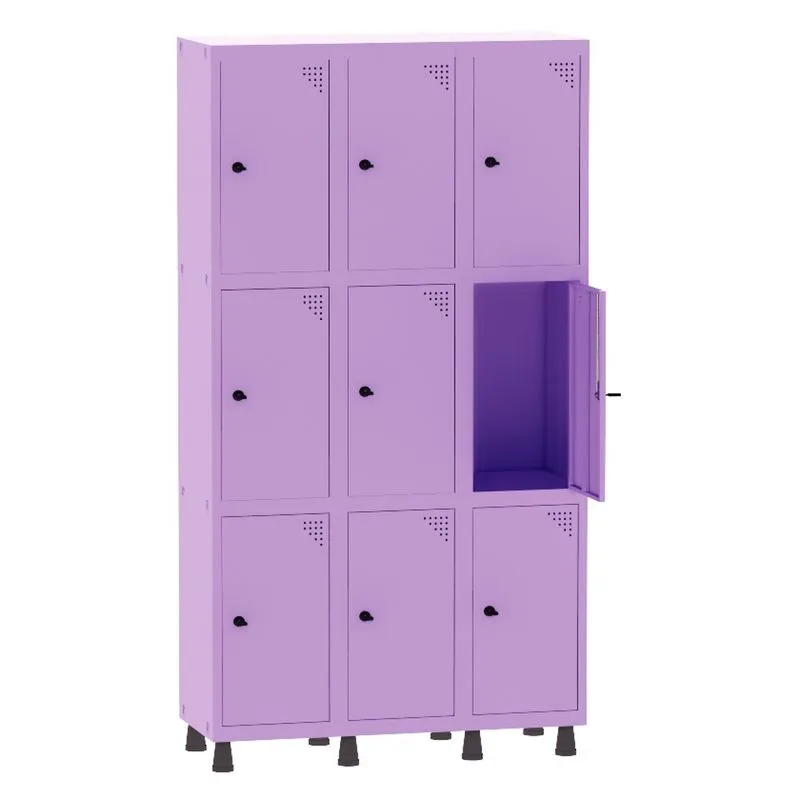 Armário Guarda Volume Locker Roupeiro 3 Vãos 9 Portas Aço GRP503/9 Lilás - Pandin
