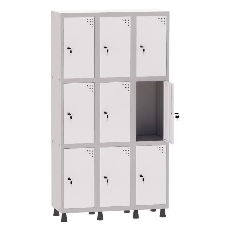 Armário Guarda Volume Locker Roupeiro 3 Vãos 9 Portas Aço GRF503/9 Cinza e Branco - Pandin