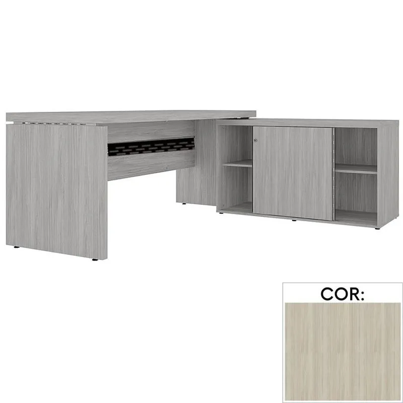 Mesa com Balcão e Prateleiras PE50 em mdp 180 x 170 cm Cor Nogueira CasaBlanca detalhe Preto