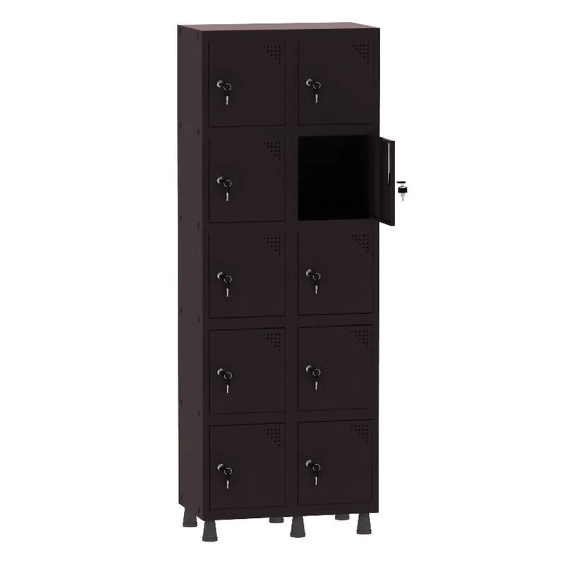 Armário Guarda Volume Locker Roupeiro 2 Vãos 10 Portas Aço GRF502/10 Preto - Pandin
