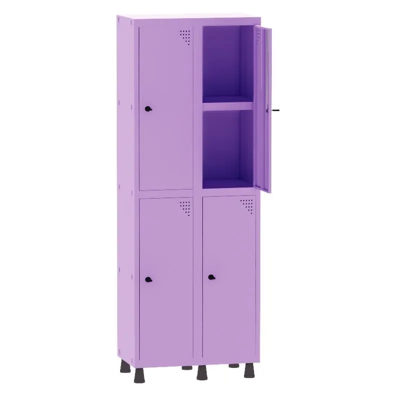 Armário Guarda Volume Locker Roupeiro 2 Vãos 04 Portas Com Prateleira GRP502PRI/4 Lilás - Pandin