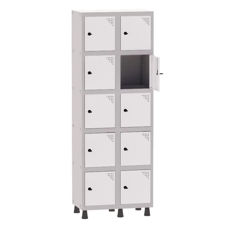 Armário Guarda Volume Locker Roupeiro 2 Vãos 10 Portas Aço GRP502/10 Cinza e Branco - Pandin