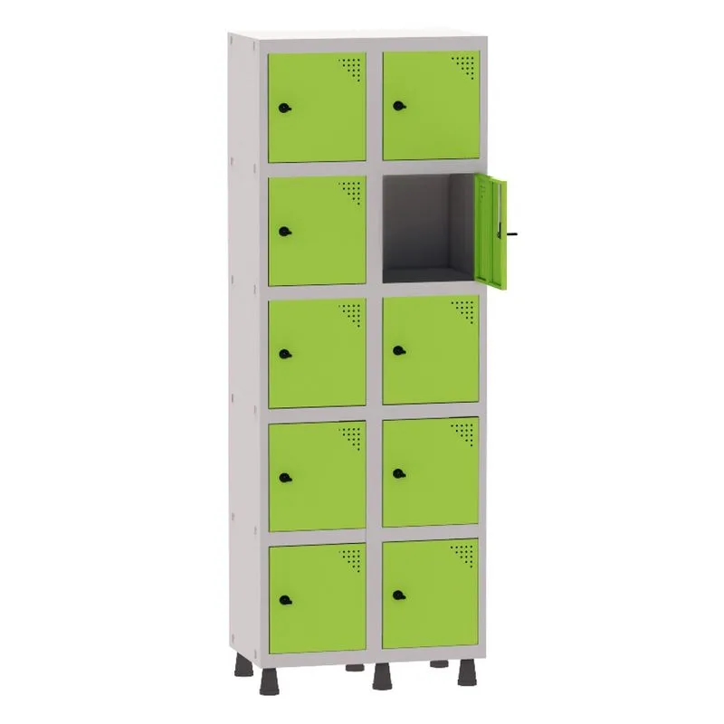 Armário Guarda Volume Locker Roupeiro 2 Vãos 10 Portas Aço GRP502/10 Cinza e Verde Miró - Pandin
