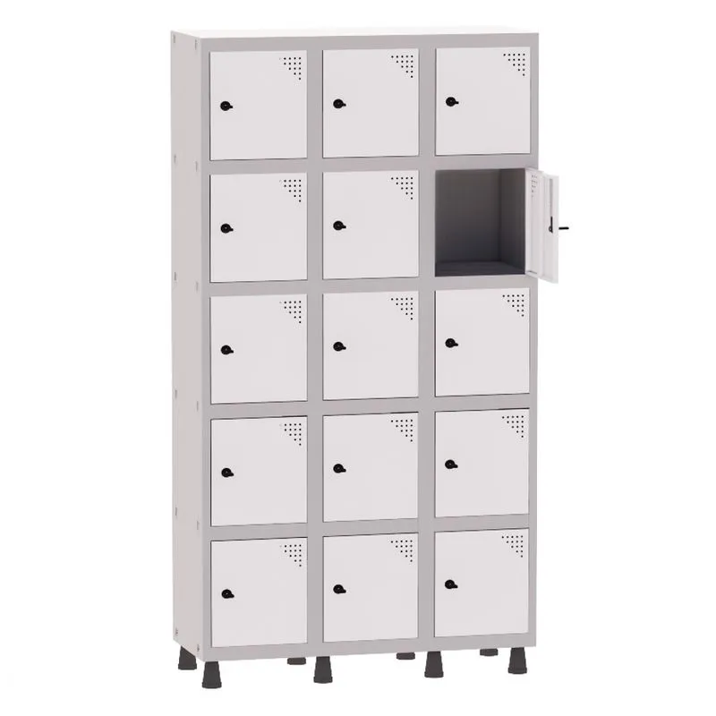 Armário Guarda Volume Locker Roupeiro 3 Vãos 15 Portas Aço GRP503/15 Cinza e Branco - Pandin