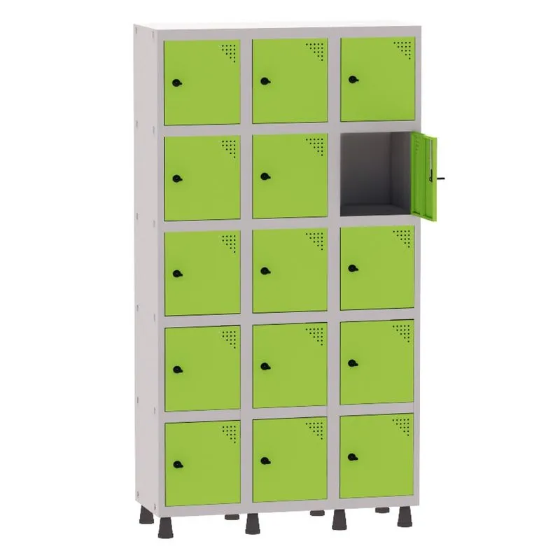 Armário Guarda Volume Locker Roupeiro 3 Vãos 15 Portas Aço GRP503/15 Cinza e Verde Miró - Pandin