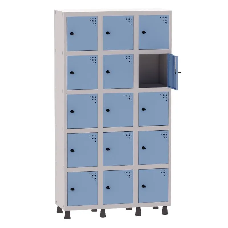 Armário Guarda Volume Locker Roupeiro 3 Vãos 15 Portas Aço GRP503/15 Cinza e Azul Dali - Pandin