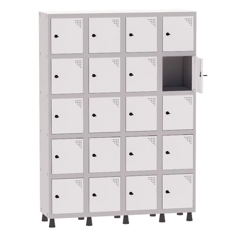 Armário Guarda Volume Locker Roupeiro 4 Vãos 20 Portas Aço GRP504/20 Cinza e Branco - Pandin