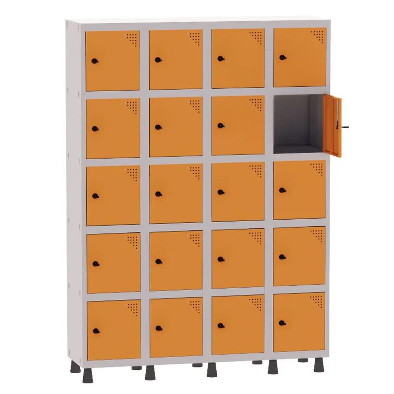 Armário Guarda Volume Locker Roupeiro 4 Vãos 20 Portas Aço GRP504/20 Cinza e Laranja - Pandin