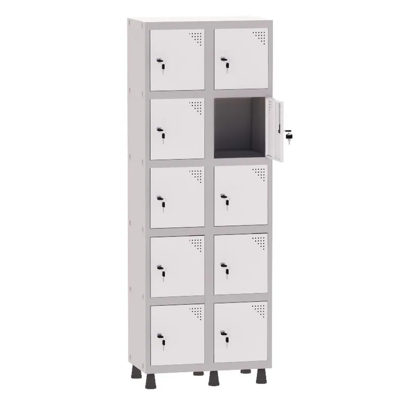 Armário Guarda Volume Locker Roupeiro 2 Vãos 10 Portas Aço GRF502/10 Cinza e Branco - Pandin