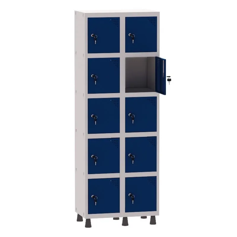 Armário Guarda Volume Locker Roupeiro 2 Vãos 10 Portas Aço GRF502/10 Cinza e Azul Del Rey - Pandin