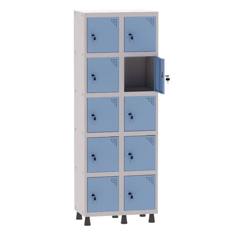 Armário Guarda Volume Locker Roupeiro 2 Vãos 10 Portas Aço GRF502/10 Cinza e Azul Dali - Pandin