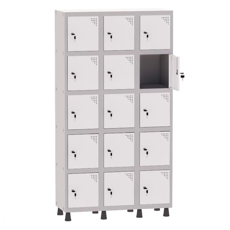 Armário Guarda Volume Locker Roupeiro 3 Vãos 15 Portas Aço GRF503/15 Cinza e Branco - Pandin