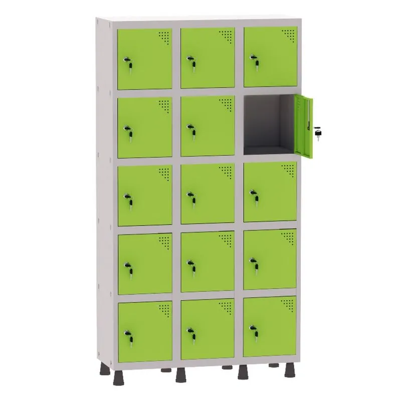 Armário Guarda Volume Locker Roupeiro 3 Vãos 15 Portas Aço GRF503/15 Cinza e Verde Miró - Pandin