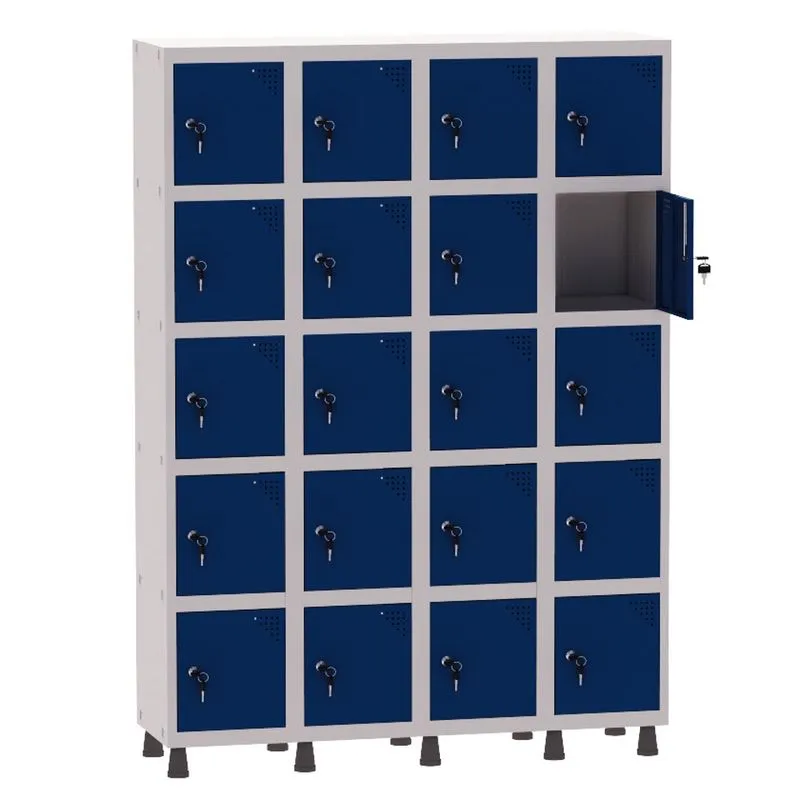 Armário Guarda Volume Locker Roupeiro 4 Vãos 20 Portas Aço GRF504/20 Cinza e Azul Del Rey - Pandin