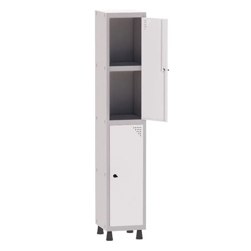 Armário Guarda Volume Locker Roupeiro 1 Vão 02 Portas Com Prateleira GRP501PRI/2 Cinza e Branco - Pandin