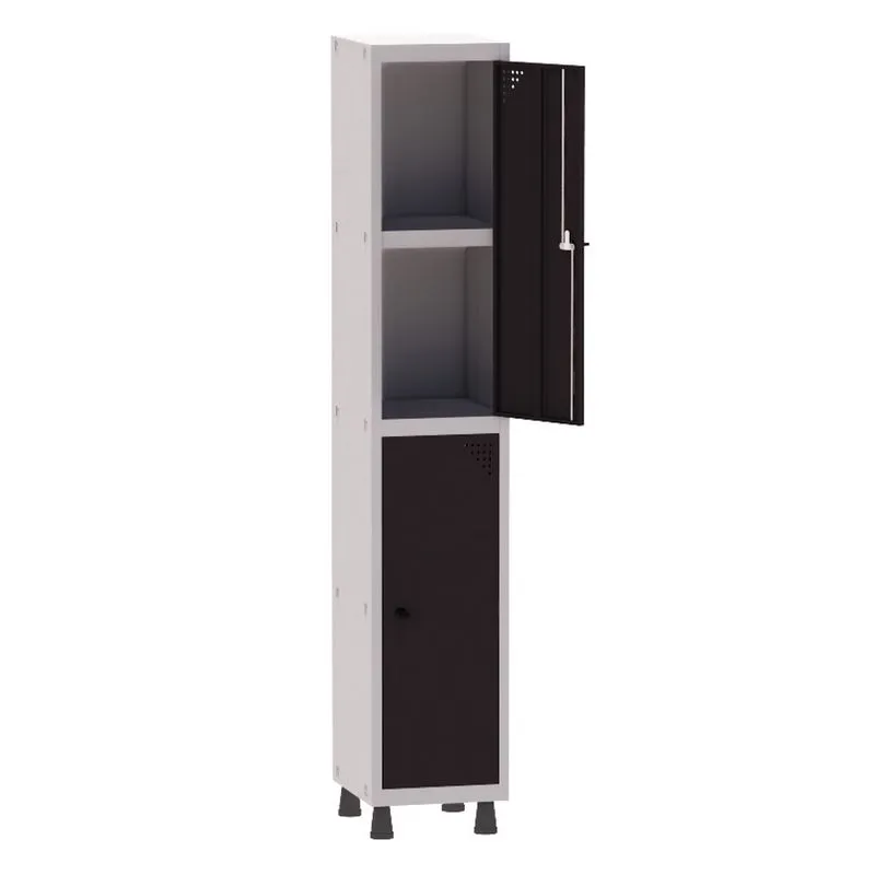 Armário Guarda Volume Locker Roupeiro 1 Vão 02 Portas Com Prateleira GRP501PRI/2 Cinza e Preto - Pandin