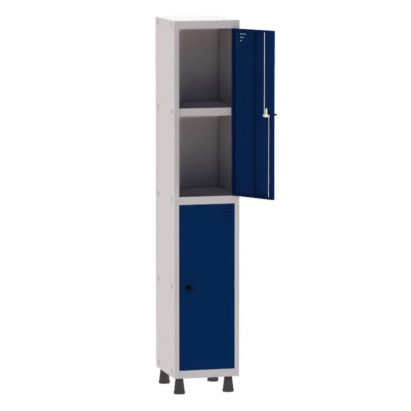 Armário Guarda Volume Locker Roupeiro 1 Vão 02 Portas Com Prateleira GRP501PRI/2 Cinza e Azul Del Rey - Pandin