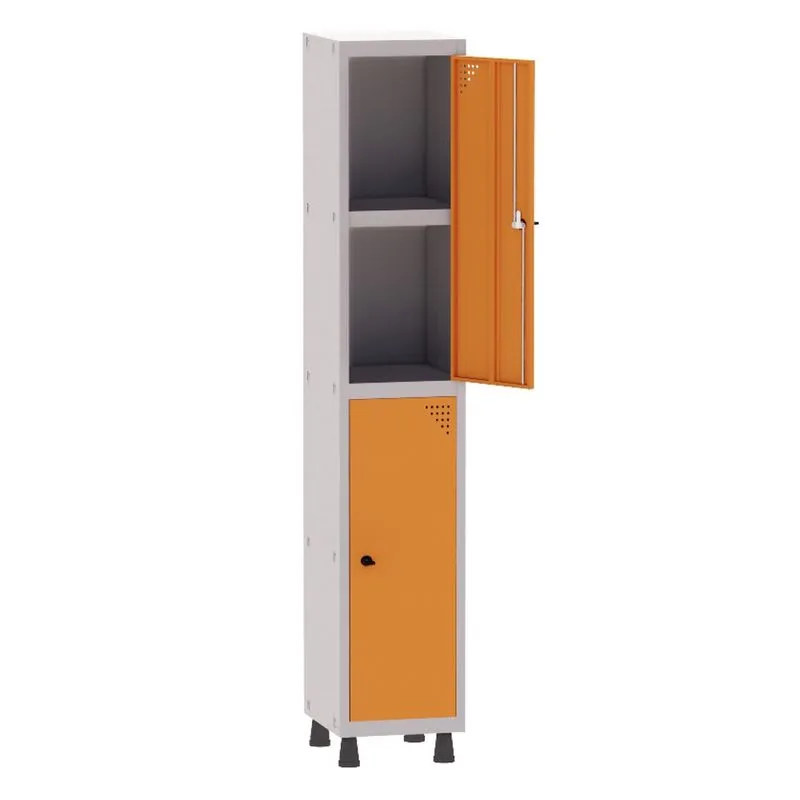 Armário Guarda Volume Locker Roupeiro 1 Vão 02 Portas Com Prateleira GRP501PRI/2 Cinza e Laranja - Pandin