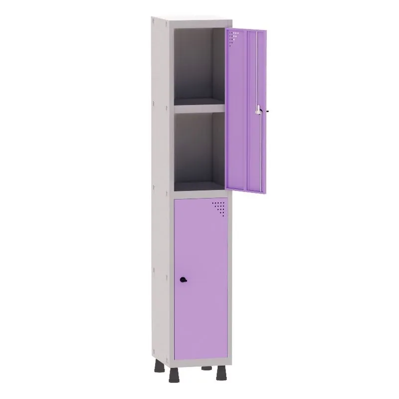 Armário Guarda Volume Locker Roupeiro 1 Vão 02 Portas Com Prateleira GRP501PRI/2 Cinza e Lilás - Pandin