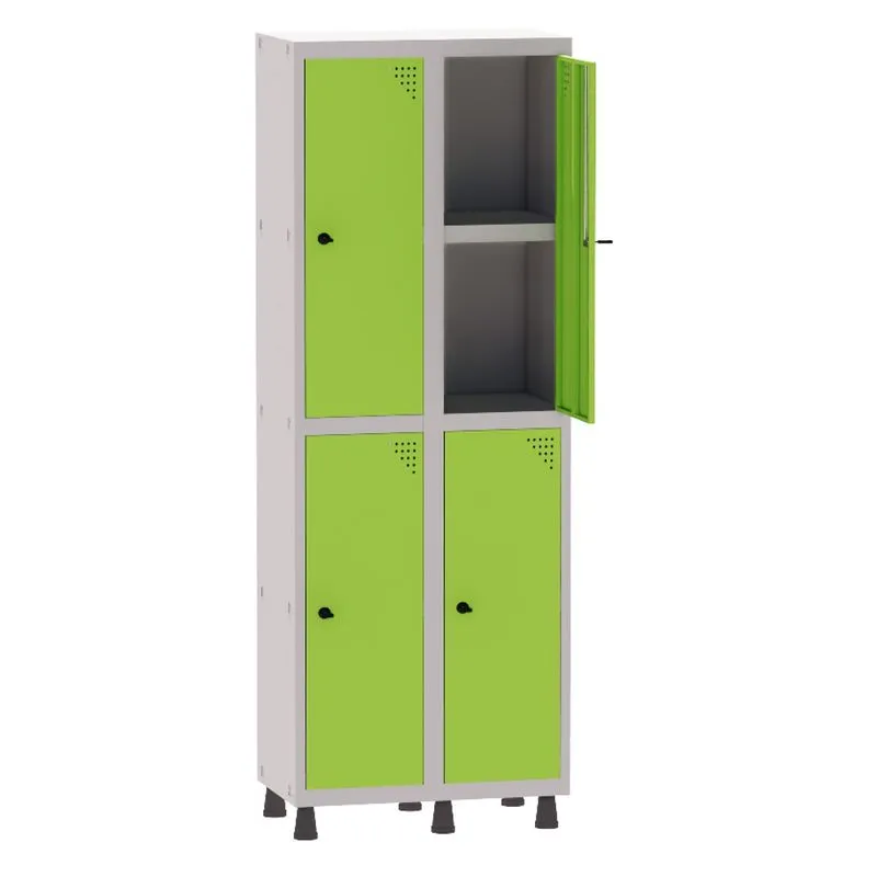 Armário Guarda Volume Locker Roupeiro 2 Vãos 04 Portas Com Prateleira GRP502PRI/4 Cinza e Verde Miró - Pandin
