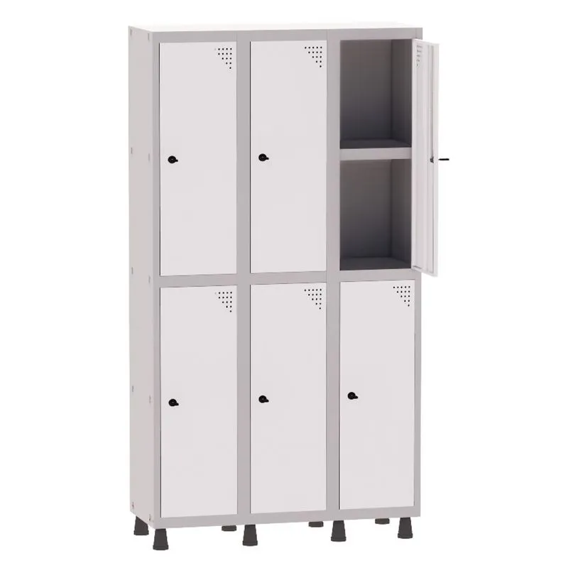 Armário Guarda Volume Locker Roupeiro 3 Vãos 06 Portas Com Prateleira GRP503PRI/6 Cinza e Branco - Pandin
