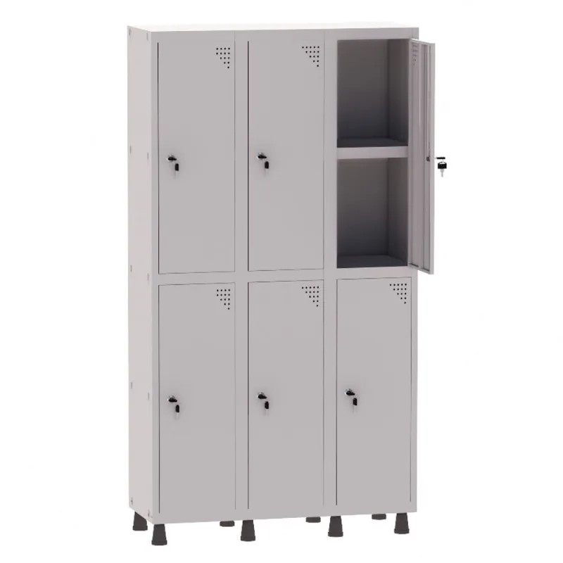 Armário Guarda Volume Locker Roupeiro 3 Vãos 06 Portas Com Prateleira GRF503PRI/6 Cinza - Pandin