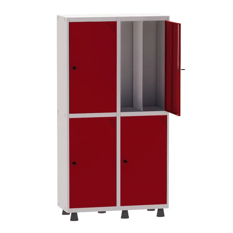 Armário Guarda Volume Locker Roupeiro Insalubre 2 Vãos 04 Portas GRP502/4INS Cinza e Vermelho - Pandin