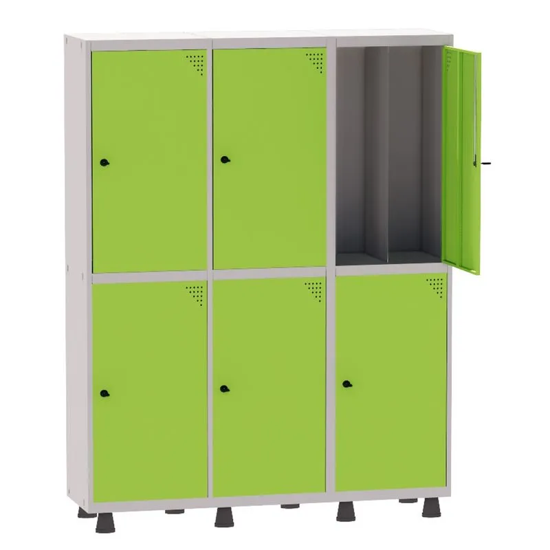 Armário Guarda Volume Locker Roupeiro Insalubre 3 Vãos 06 Portas GRP503/6INS Cinza e Verde Miró - Pandin
