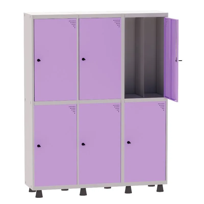Armário Guarda Volume Locker Roupeiro Insalubre 3 Vãos 06 Portas GRP503/6INS Cinza e Lilás - Pandin