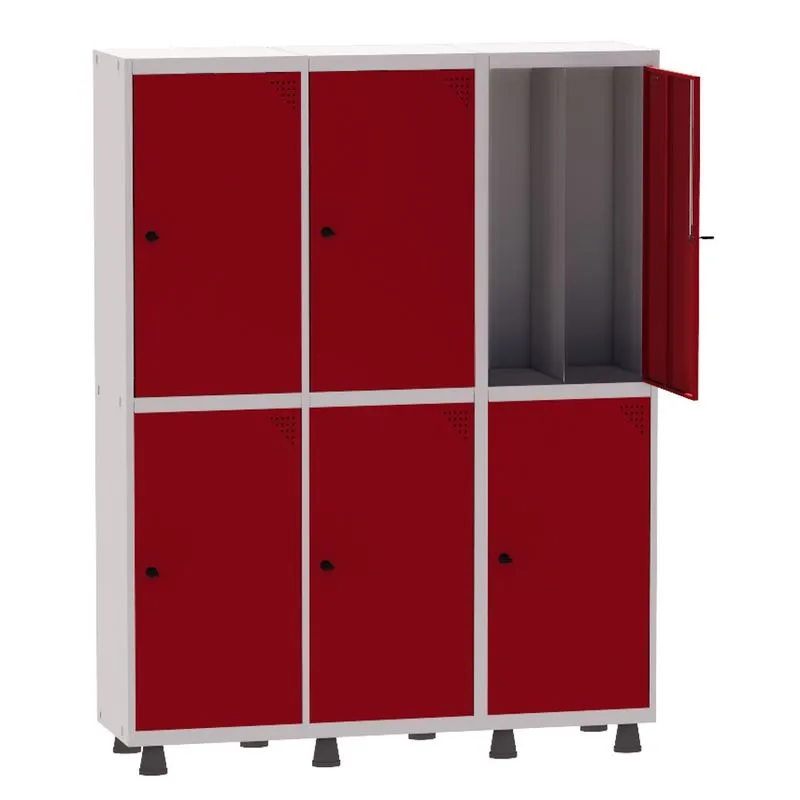 Armário Guarda Volume Locker Roupeiro Insalubre 3 Vãos 06 Portas GRP503/6INS Cinza e Vermelho - Pandin