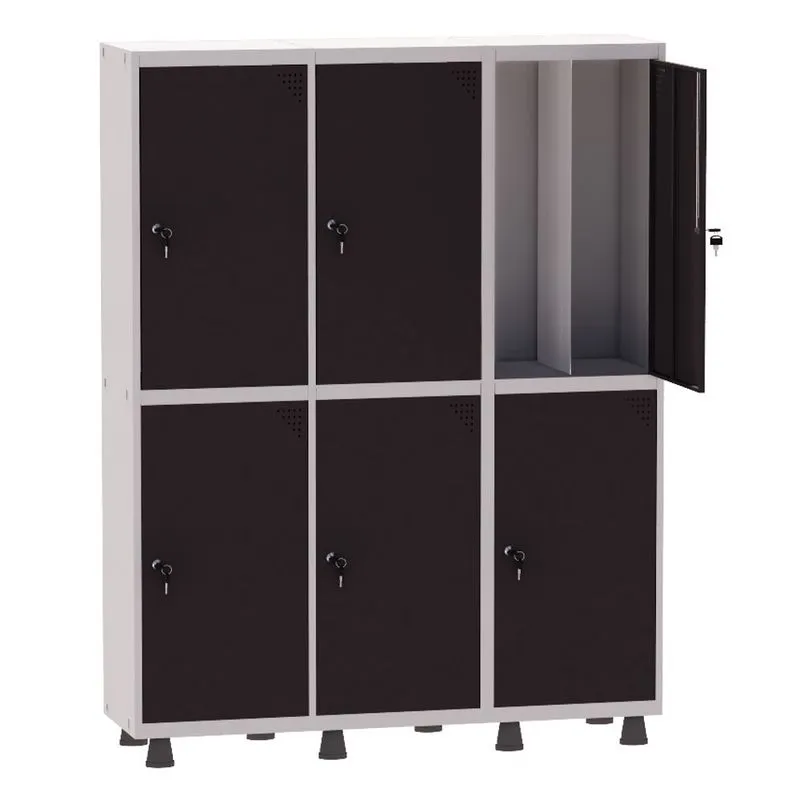 Armário Guarda Volume Locker Roupeiro Insalubre 3 Vãos 06 Portas GRP503/6INS Cinza e Preto - Pandin