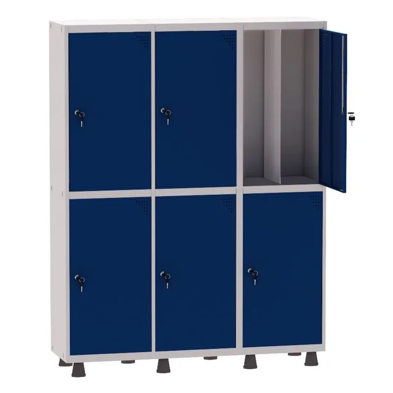 Armário Guarda Volume Locker Roupeiro Insalubre 3 Vãos 06 Portas GRP503/6INS Cinza e Azul Del Rey - Pandin