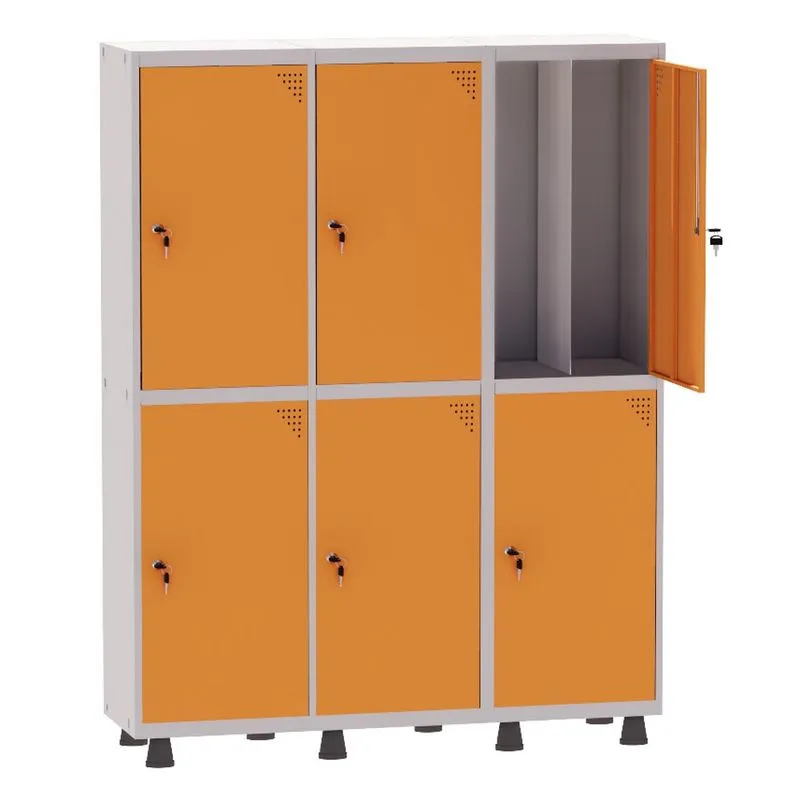 Armário Guarda Volume Locker Roupeiro Insalubre 3 Vãos 06 Portas GRP503/6INS Cinza e Laranja - Pandin
