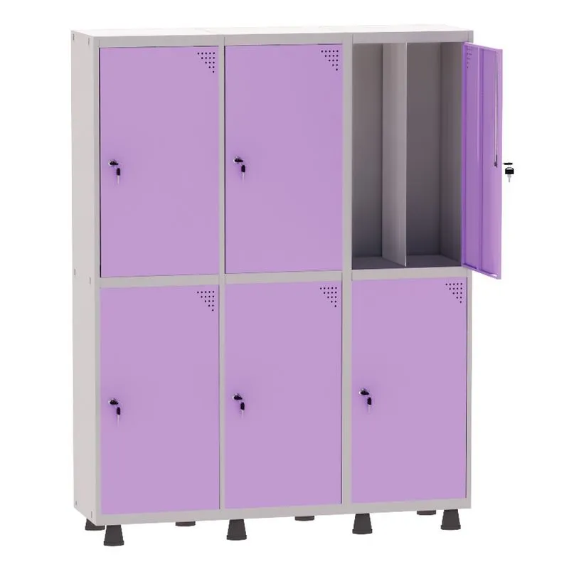Armário Guarda Volume Locker Roupeiro Insalubre 3 Vãos 06 Portas GRP503/6INS Cinza e Lilás - Pandin