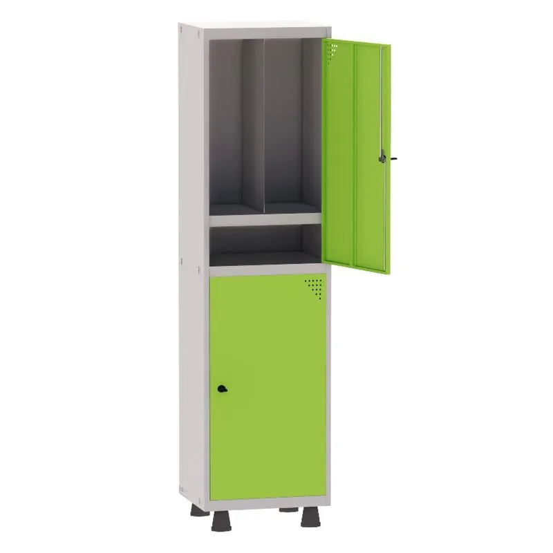 Armário Guarda Volume Locker Roupeiro Insalubre 1 Vão 02 Portas Com Prateleira GRP501/2INSPV Cinza e Verde Miró - Pandin